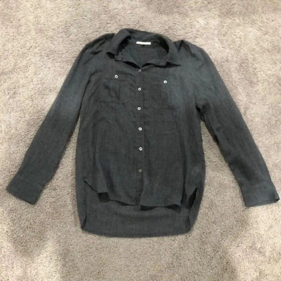 Eliot Grey textured button front long sleeve Size Small - Picture 1 of 9
